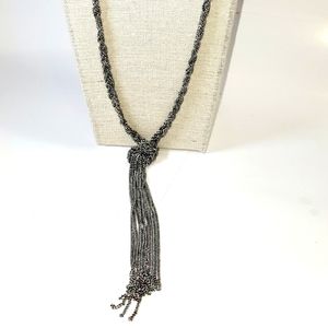 Tassel Necklace, Silver-tone Knotted Tassel, Adjustable 6 Chains